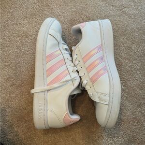 Women’s adidas pink and white grand court sneakers